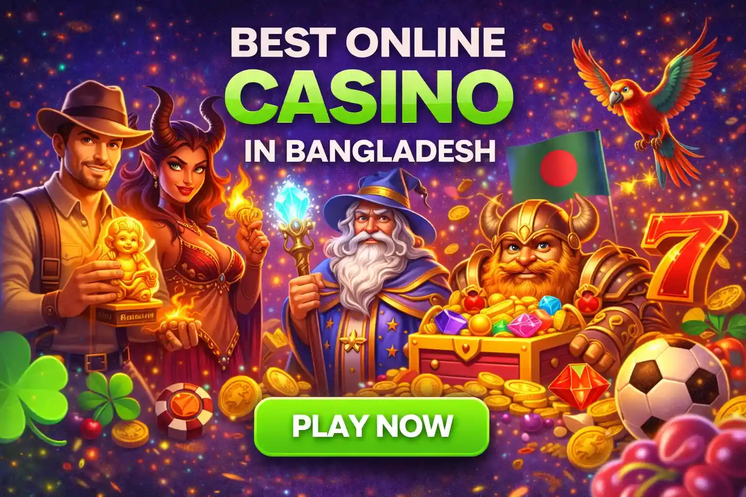 Adventurer wizard and warrior with treasure casino theme